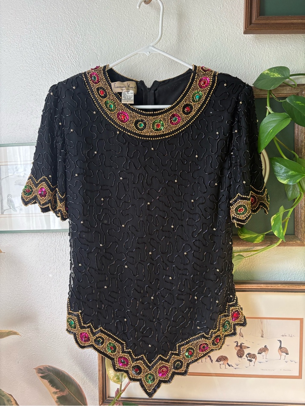 Laurence Kazar 100% Silk Beaded Evening Blouse | Size Small